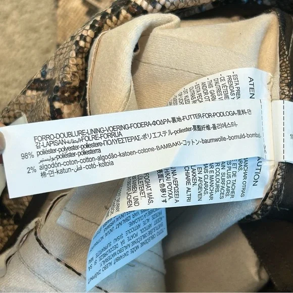 Zara Snake Print Faux Leather Pants Sand Brown High Waist Sz S